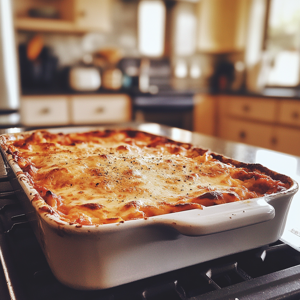 Une casserole de lasagnes sur un comptoir | Source : Midjourney