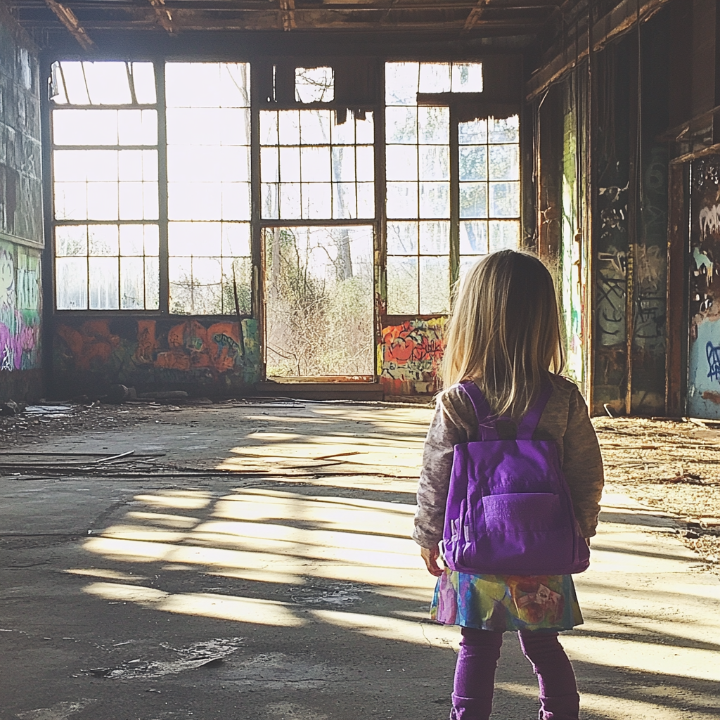 Une petite fille dans une usine abandonnée | Source : Midjourney