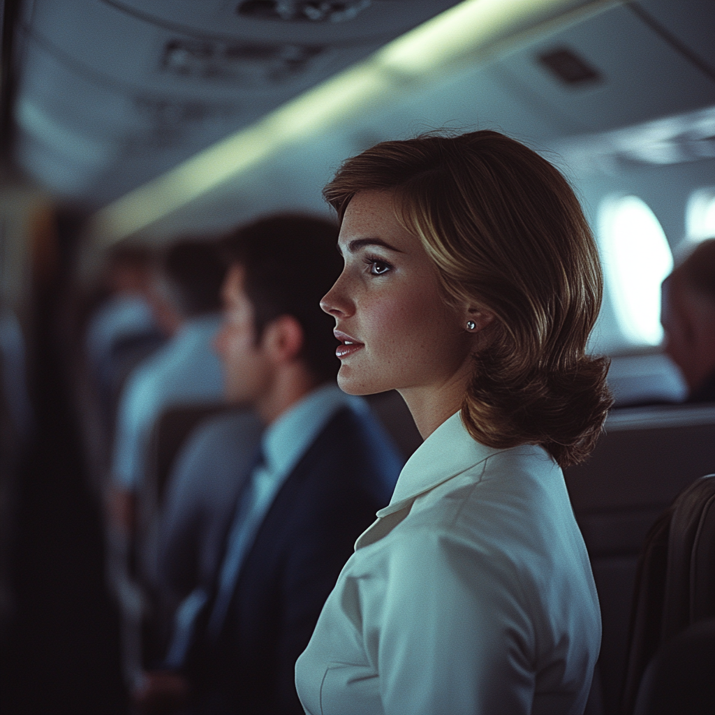 A flight attendant talks to a passenger | Source: Midjourney