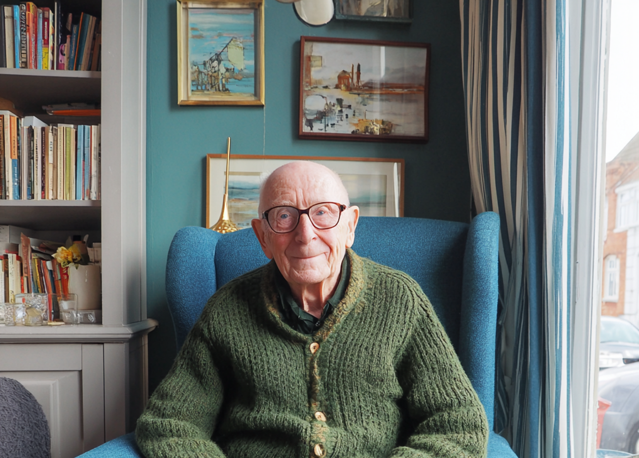 Un grand-père portant un gilet vert | Source : Midjourney