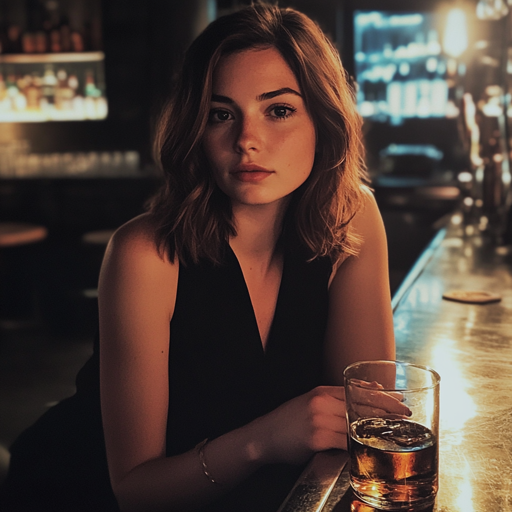 Une femme assise dans un bar | Source : Midjourney