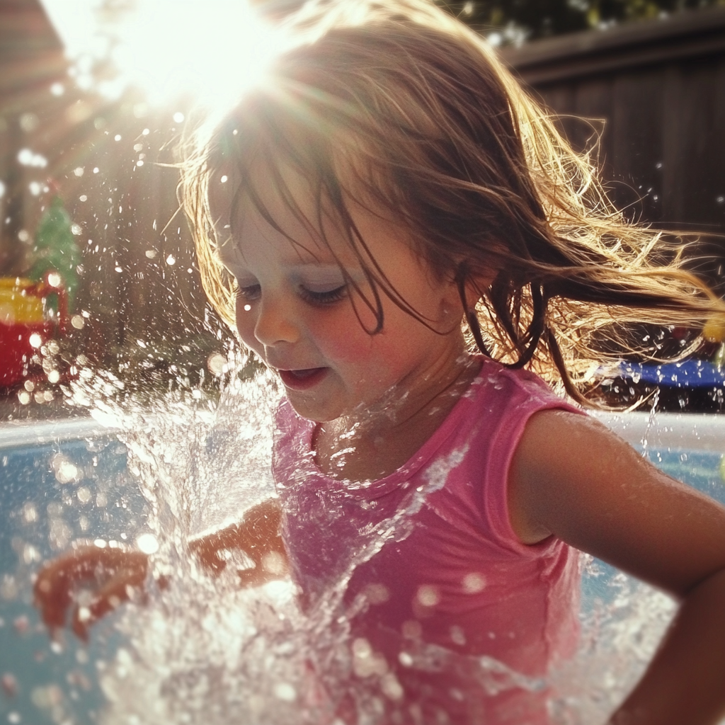 Une petite fille qui barbote dans une piscine | Source : Midjourney