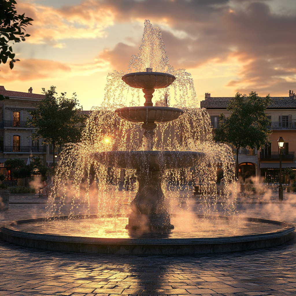 Une étonnante fontaine sur la place de la ville | Source : Midjourney