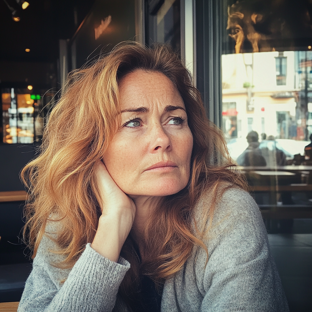 Une femme assise dans un café | Source : Midjourney