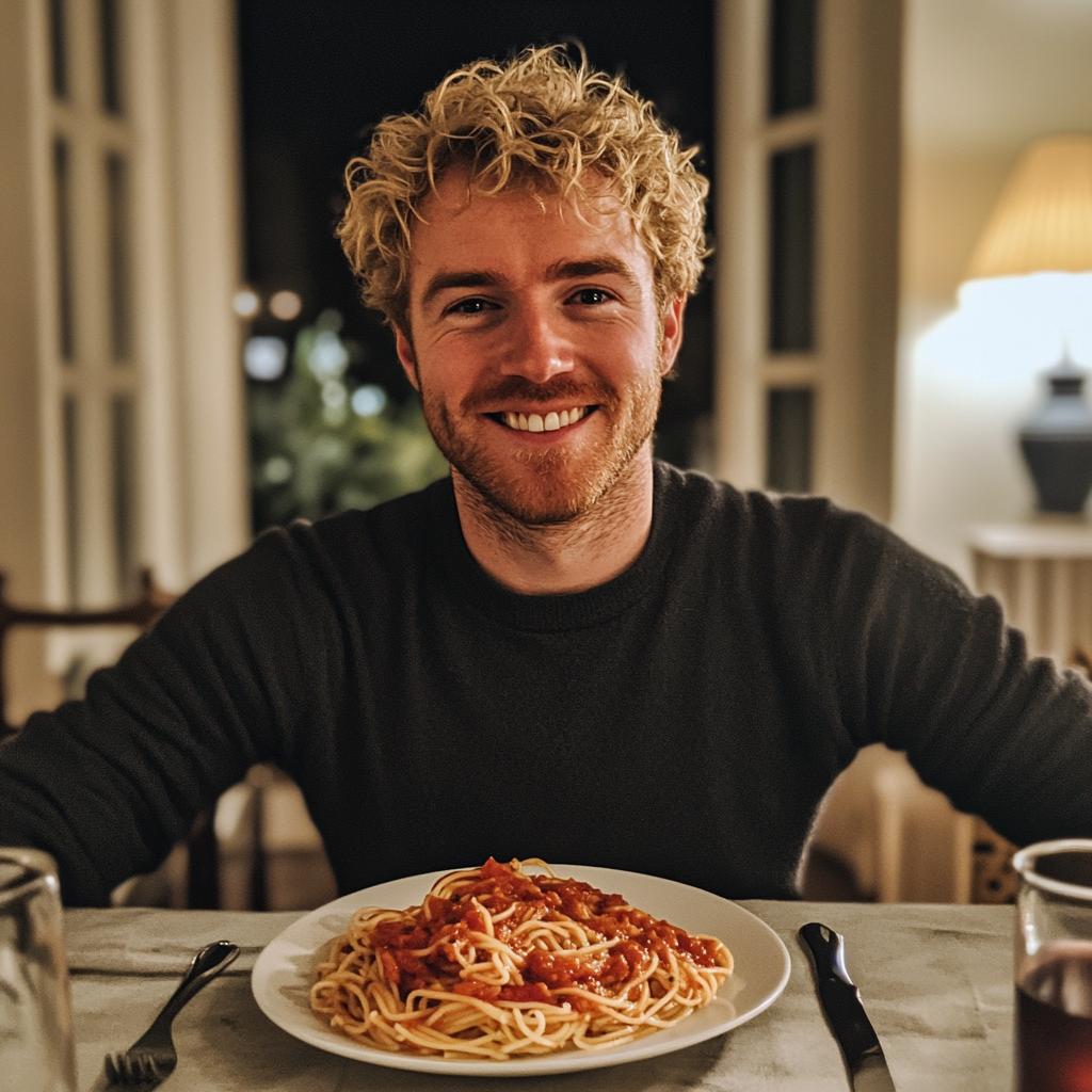 Un homme assis à une table à manger | Source : Midjourney