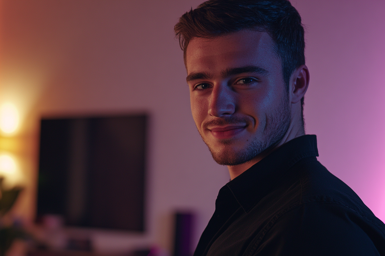 Un homme debout dans un salon | Source : Midjourney