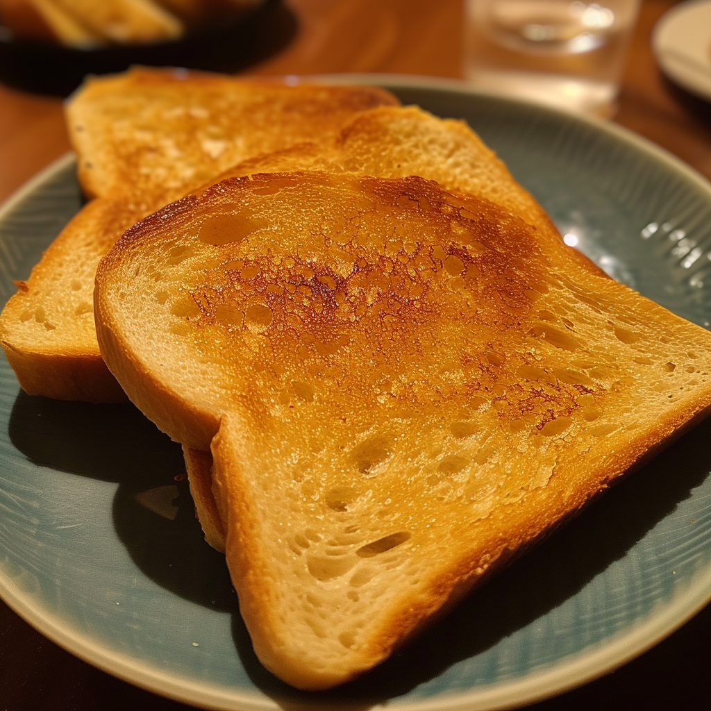 Des tartines beurrées sur une assiette | Source : Midjourney