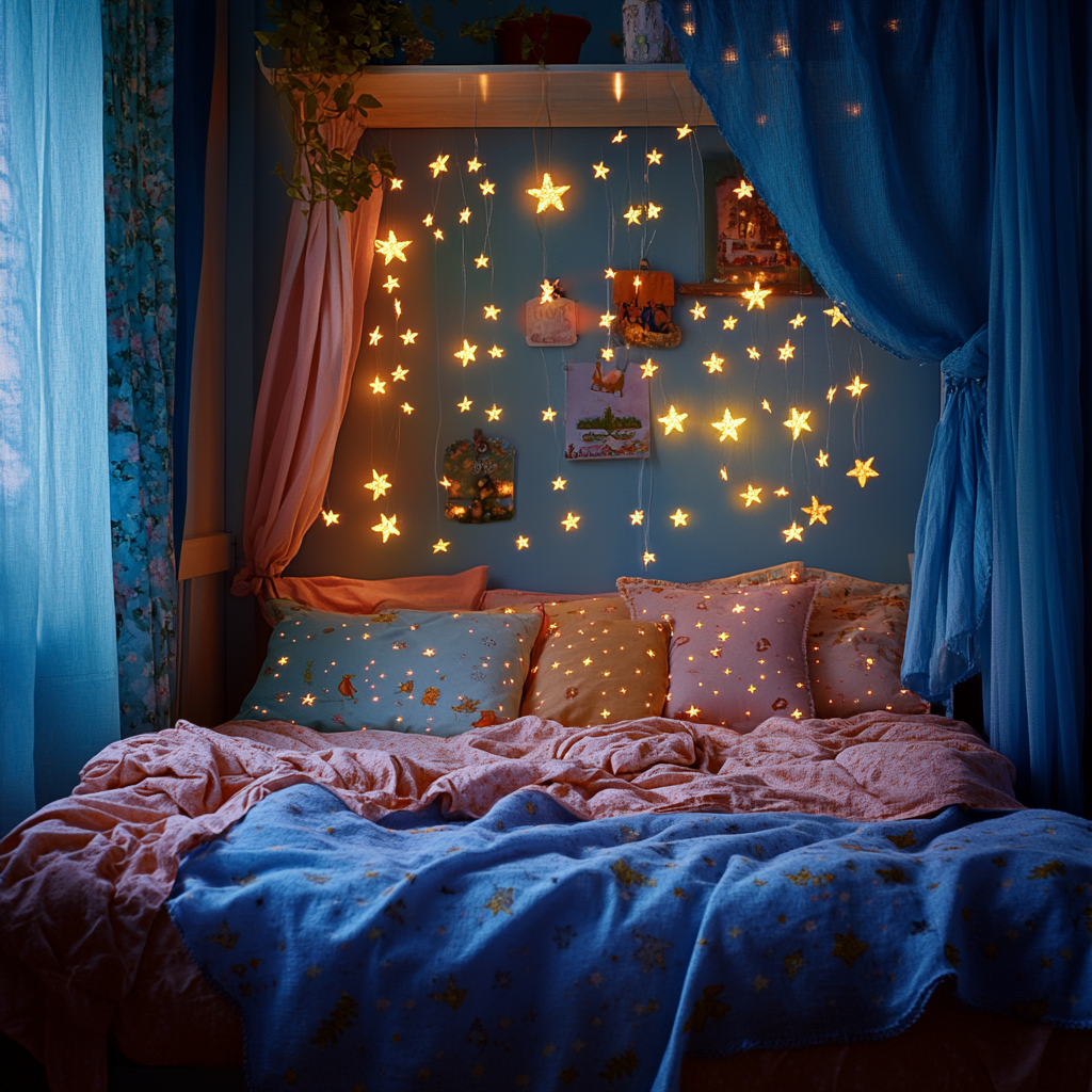 La chambre d'une petite fille décorée avec des étoiles phosphorescentes | Source : Midjourney