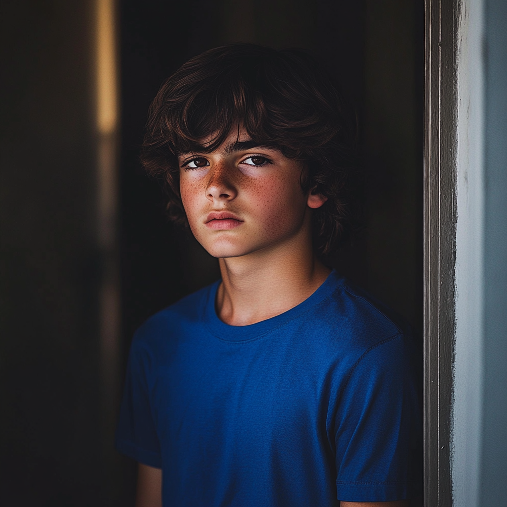 Un adolescent debout dans l'embrasure d'une porte | Source : Midjourney