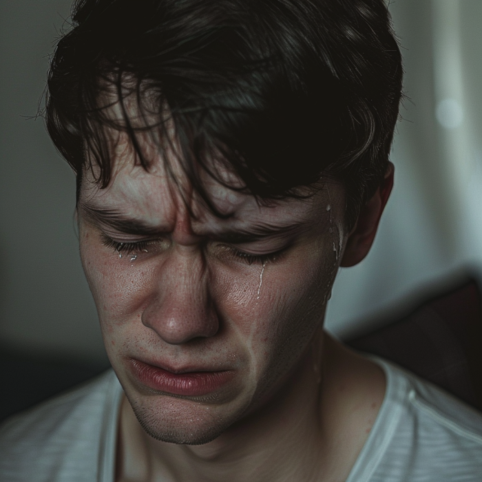 Gros plan sur un homme qui pleure | Source : Midjourney