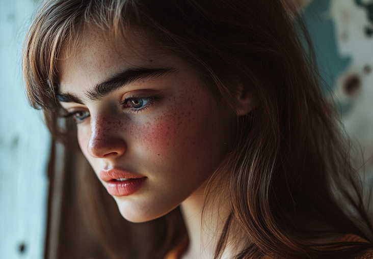 Une femme aux yeux baissés | Source : Midjourney