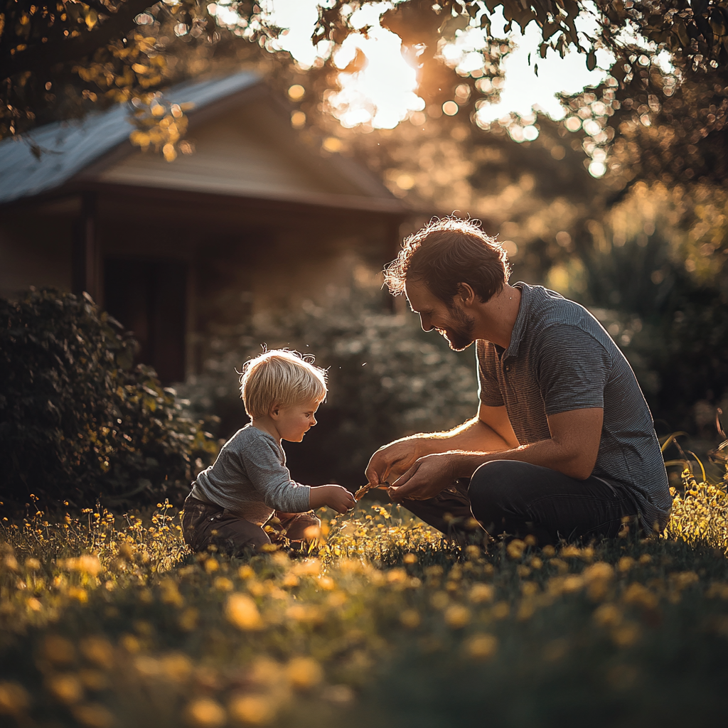 Un homme jouant avec son fils | Source : Midjourney