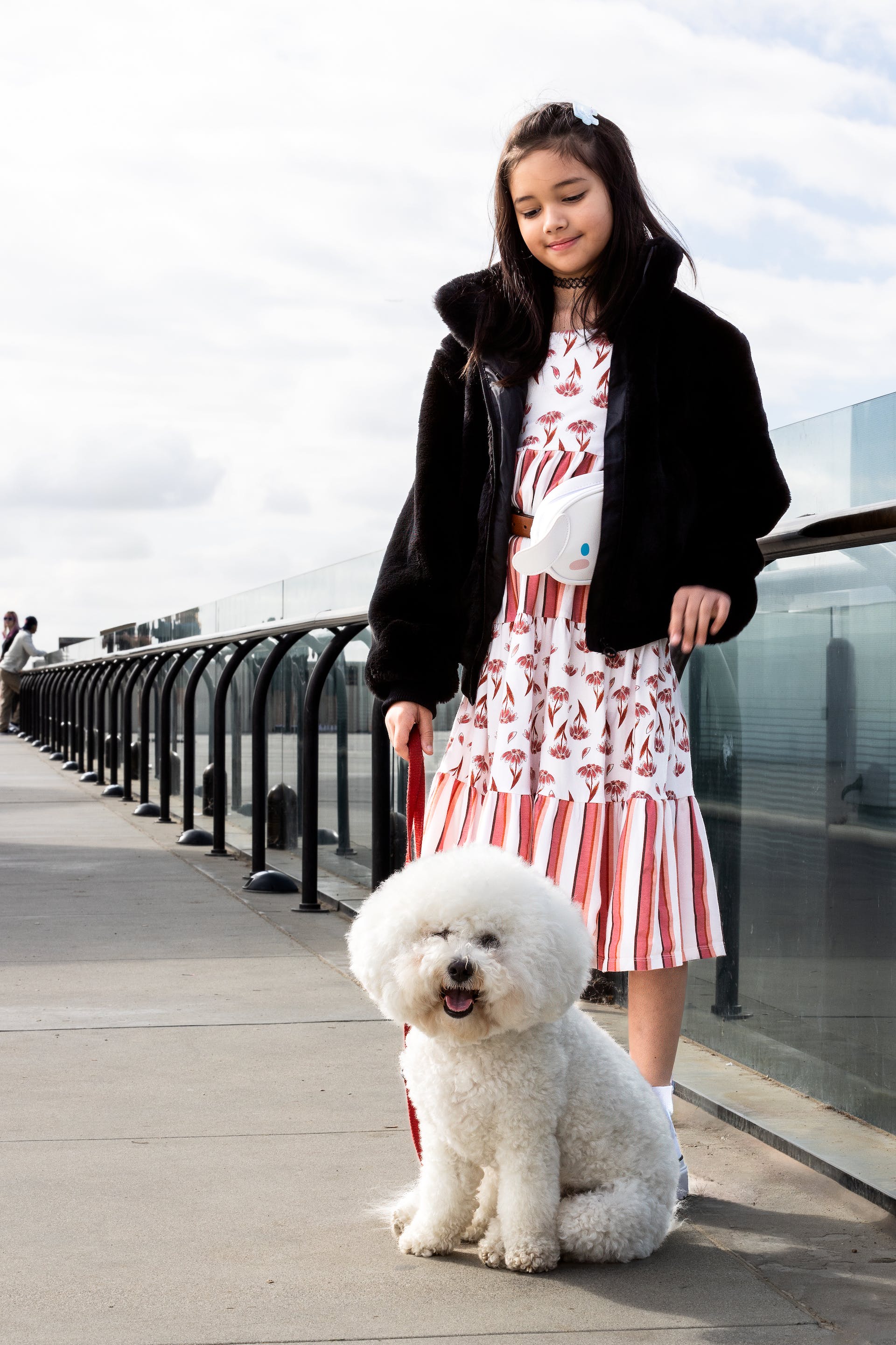 Petite fille avec son chien sur un pont | Source : Pexels