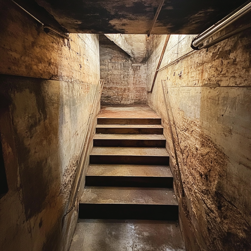 Un escalier menant au sous-sol d'un bâtiment | Source : Midjourney