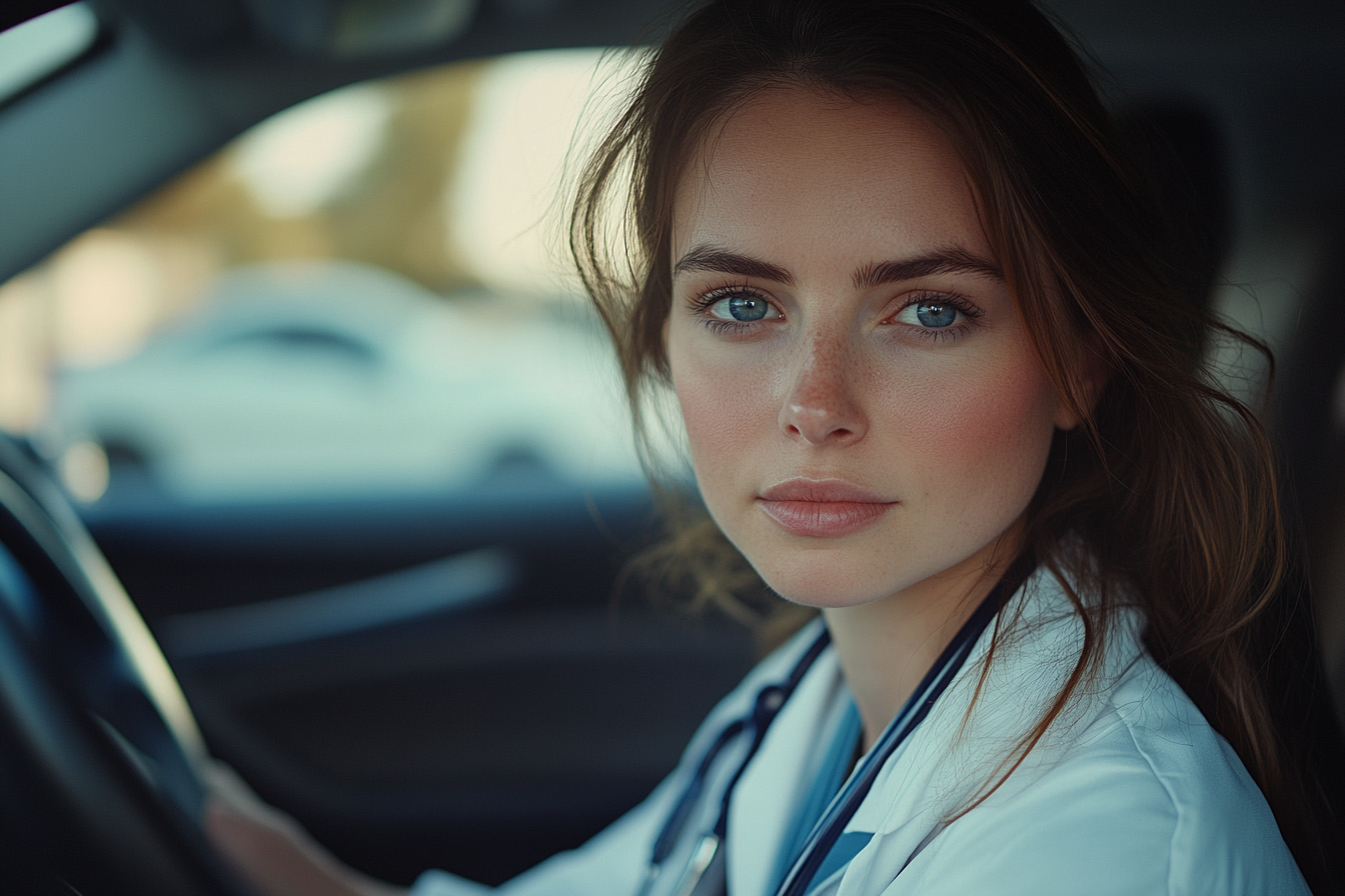 Une femme déterminée et inquiète assise dans une voiture | Source : Midjourney