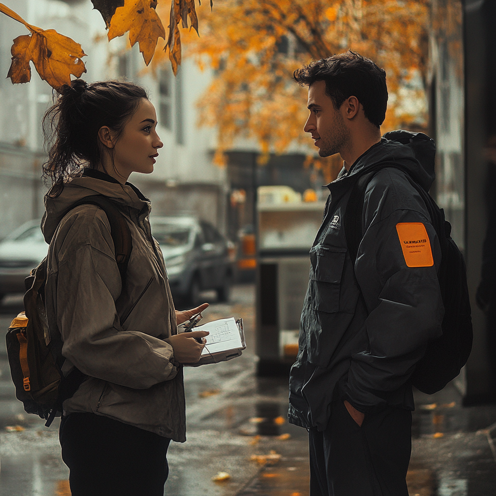 Une femme qui parle à un concierge | Source : Midjourney