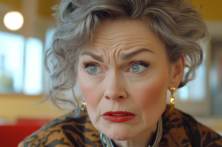 Une femme âgée dans un restaurant, effrayée | Source : Midjourney