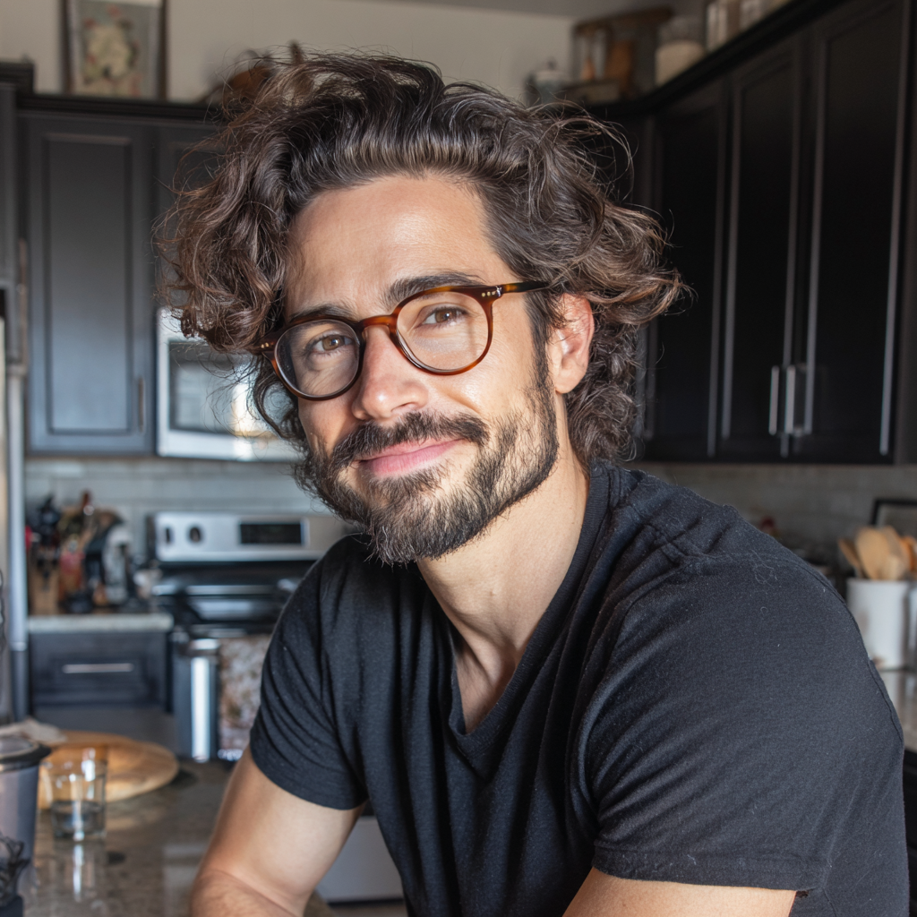 Un homme assis à un comptoir de cuisine | Source : Midjourney