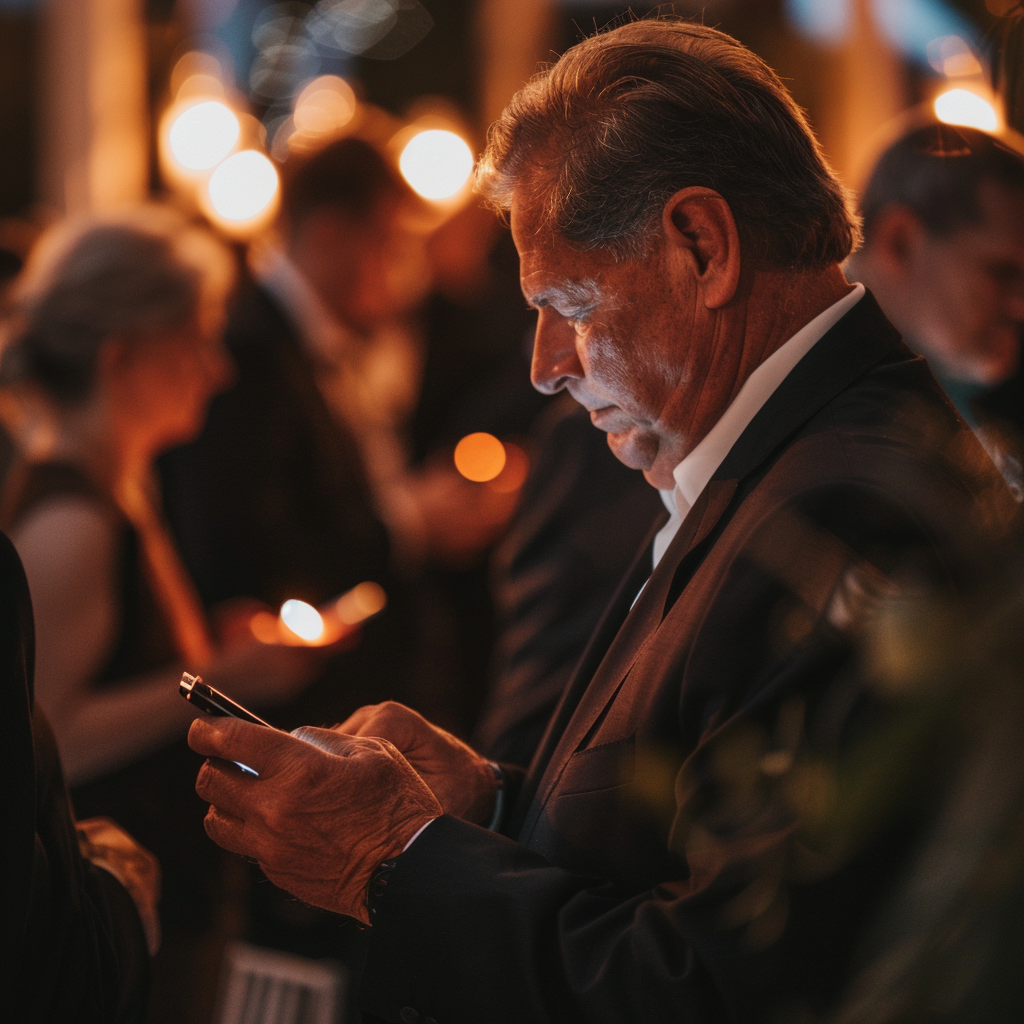 Un homme d'un certain âge occupé sur son téléphone | Source : Midjourney