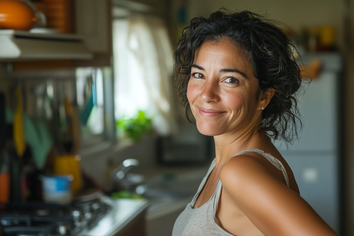 Une femme dans une cuisine qui sourit | Source : Midjourney