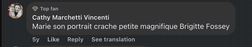 Commentaire d'une internaute sur la ressemblance entre Brigitte Fossey et sa fille Marie Adam | Source : capture Facebook