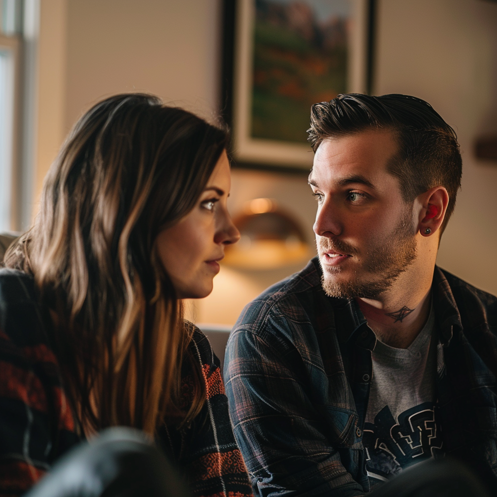 Un couple ayant une conversation sérieuse à la maison | Source : Midjourney