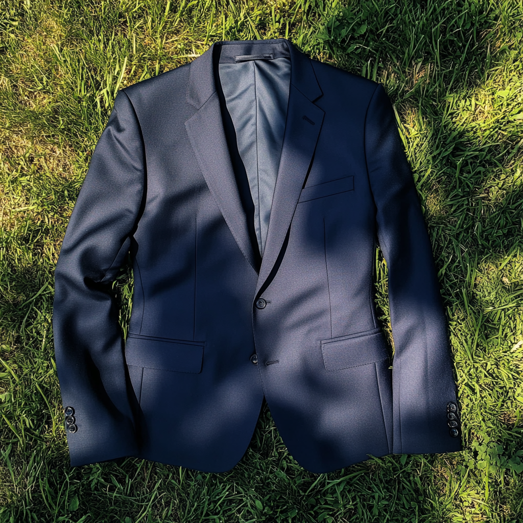 Une veste de costume sur l'herbe | Source : Midjourney