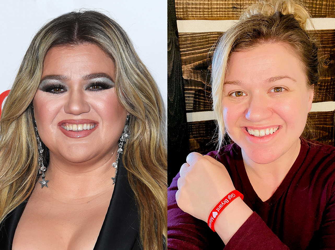 Kelly Clarkson avec maquillage vs sans maquillage | Source : Getty Images | Instagram/kellyclarkson