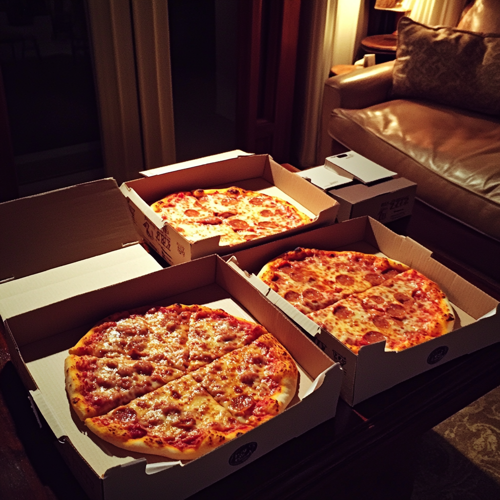 Des boîtes de pizza sur une table basse | Source : Midjourney