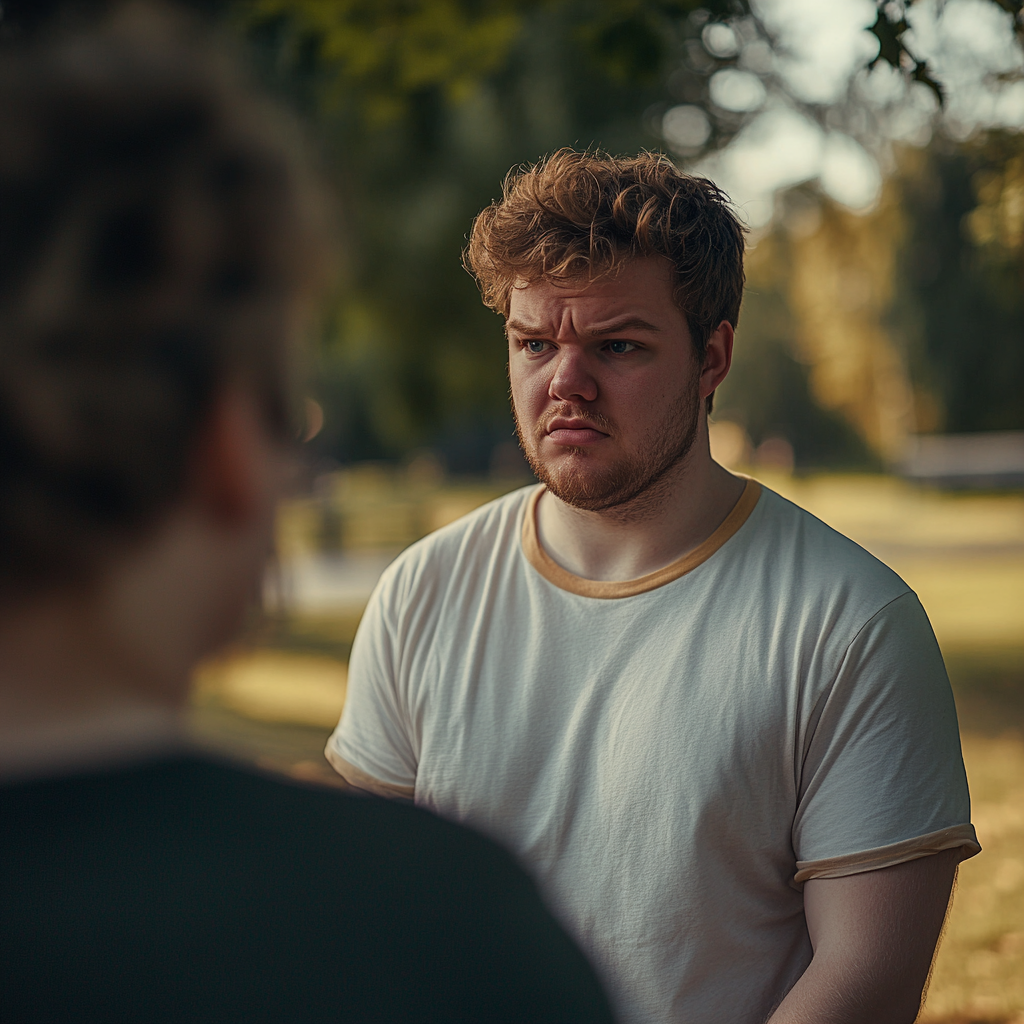 An emotional man standing in a park | Source: Midjourney