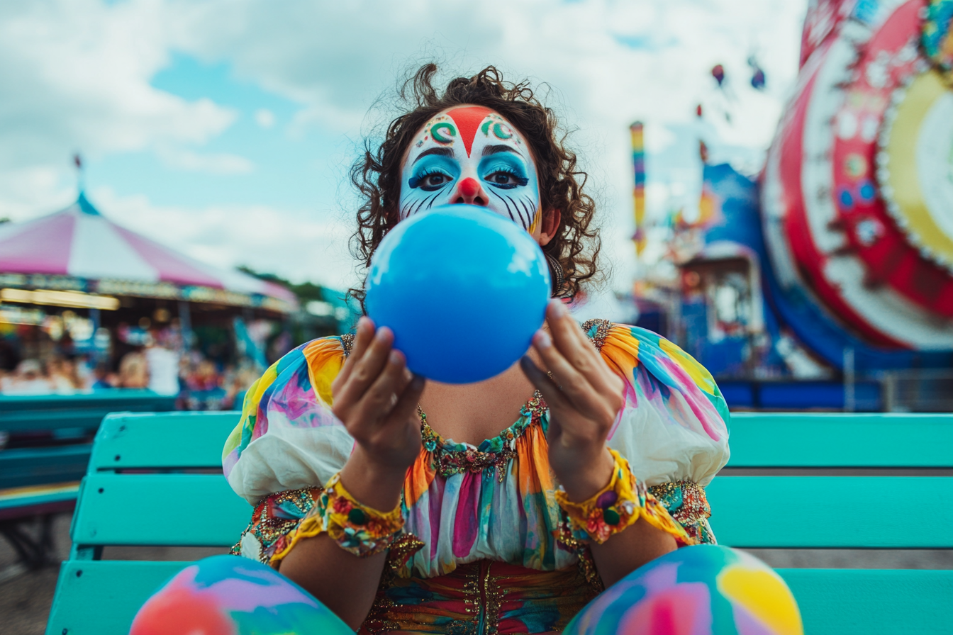 Une foraine en train de gonfler un ballon | Source : Midjourney