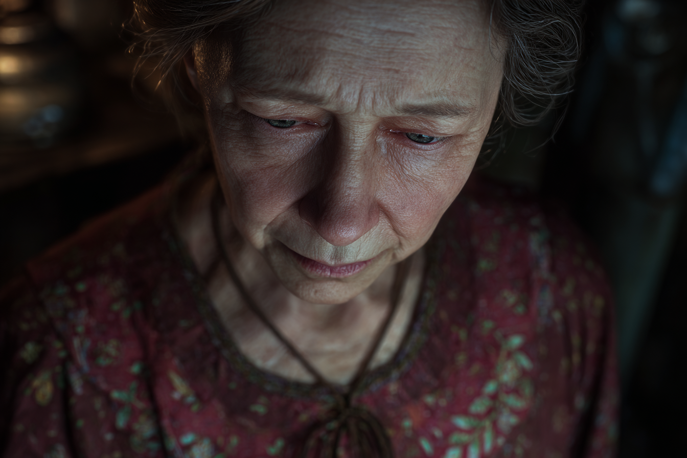 Une femme âgée qui regarde vers le bas | Source : Midjourney