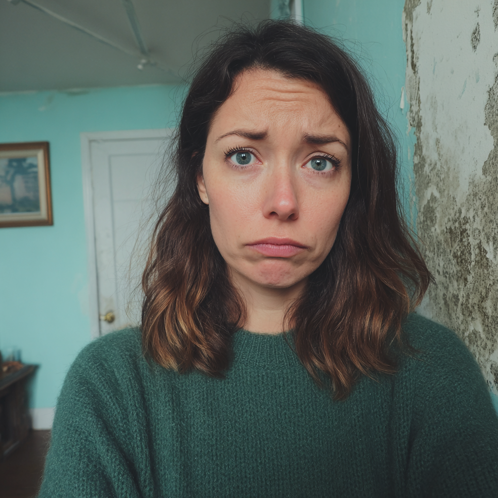 Une femme émotive debout dans un salon | Source : Midjourney