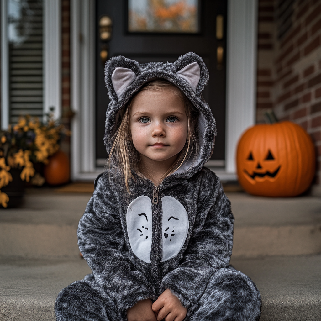 Une petite fille portant un costume de chat à l'occasion d'Halloween | Source : Midjourney