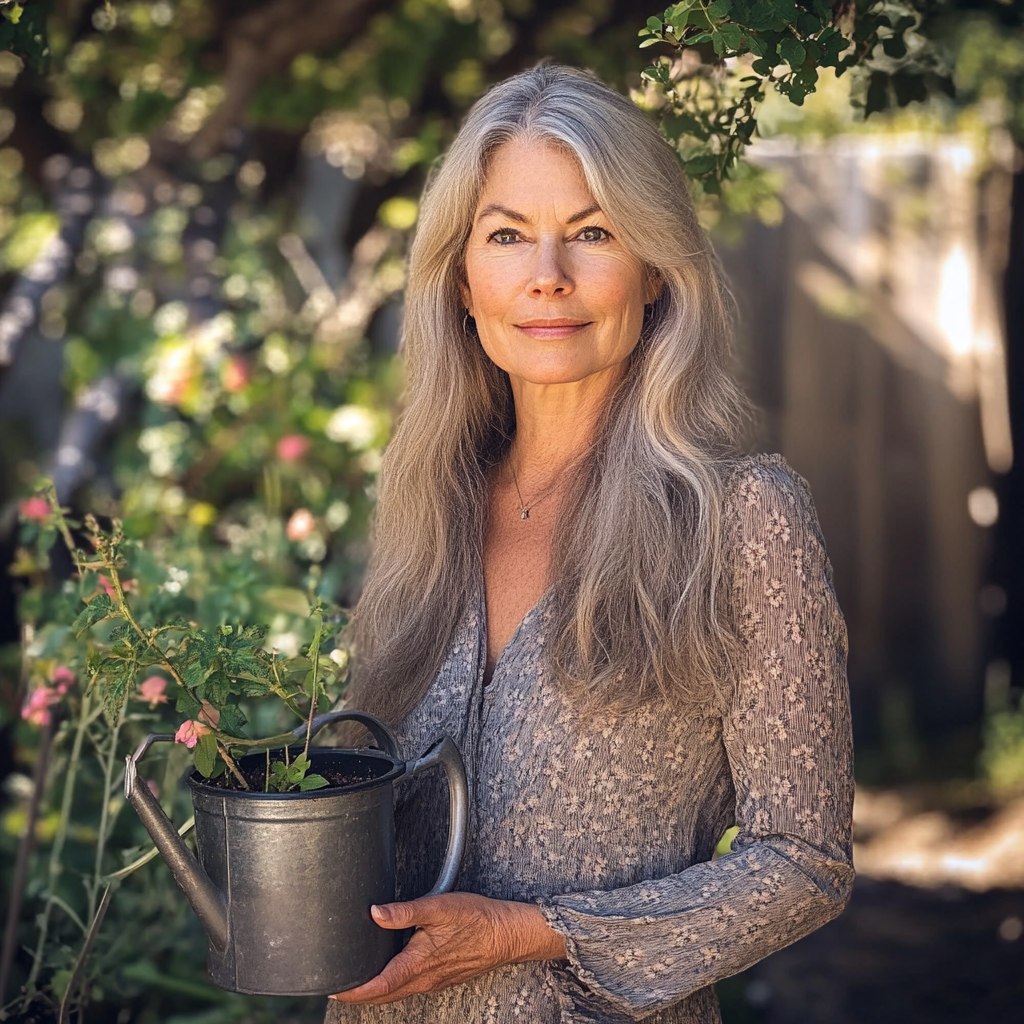 Une femme tenant une plante | Source : Midjourney