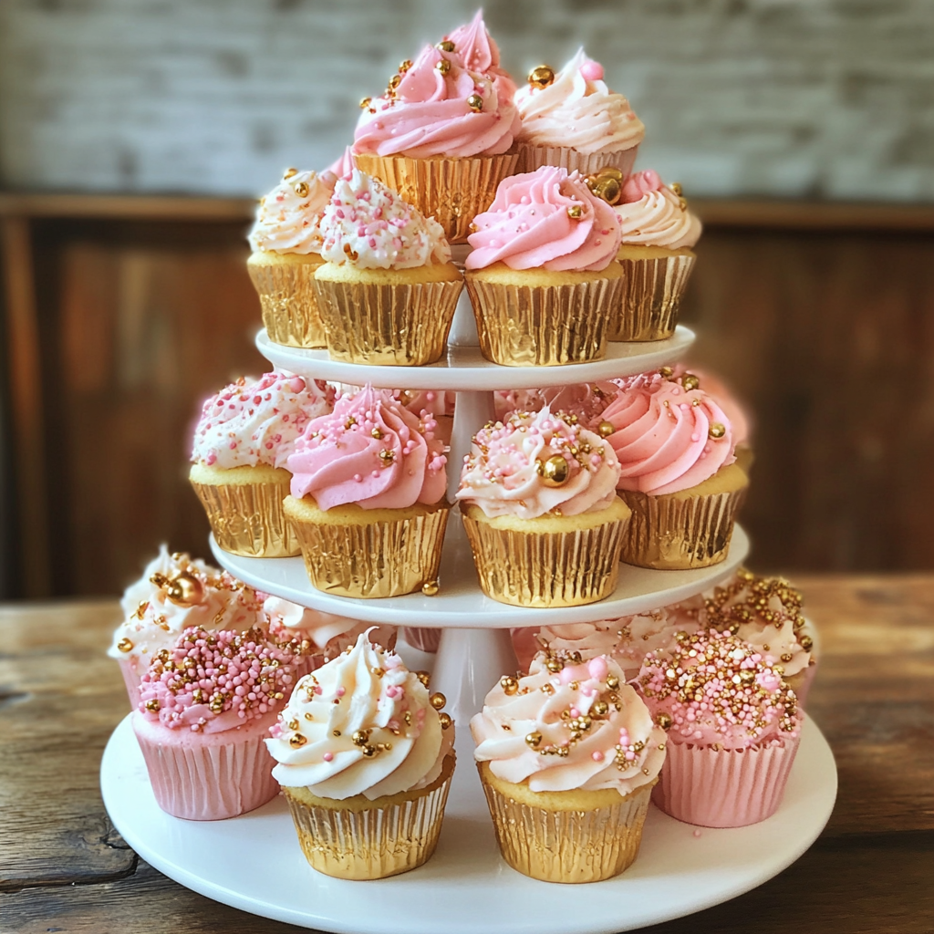 Une tour de cupcakes | Source : Midjourney