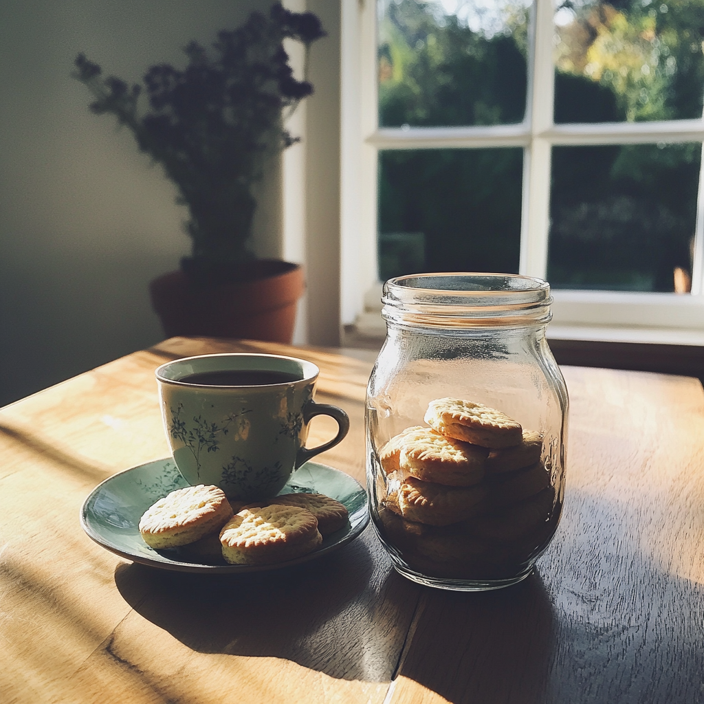 Un pot de biscuits et une tasse de thé | Source : Midjourney