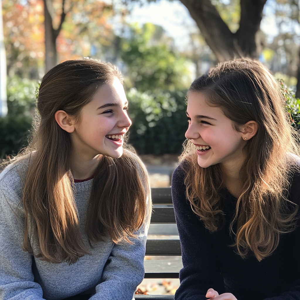 Two teenage girls sitting together | Source: Midjourney