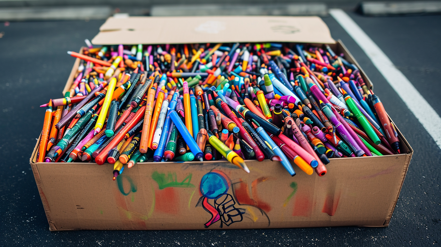 Une boîte de crayons de couleur et de feutres | Source : Midjourney