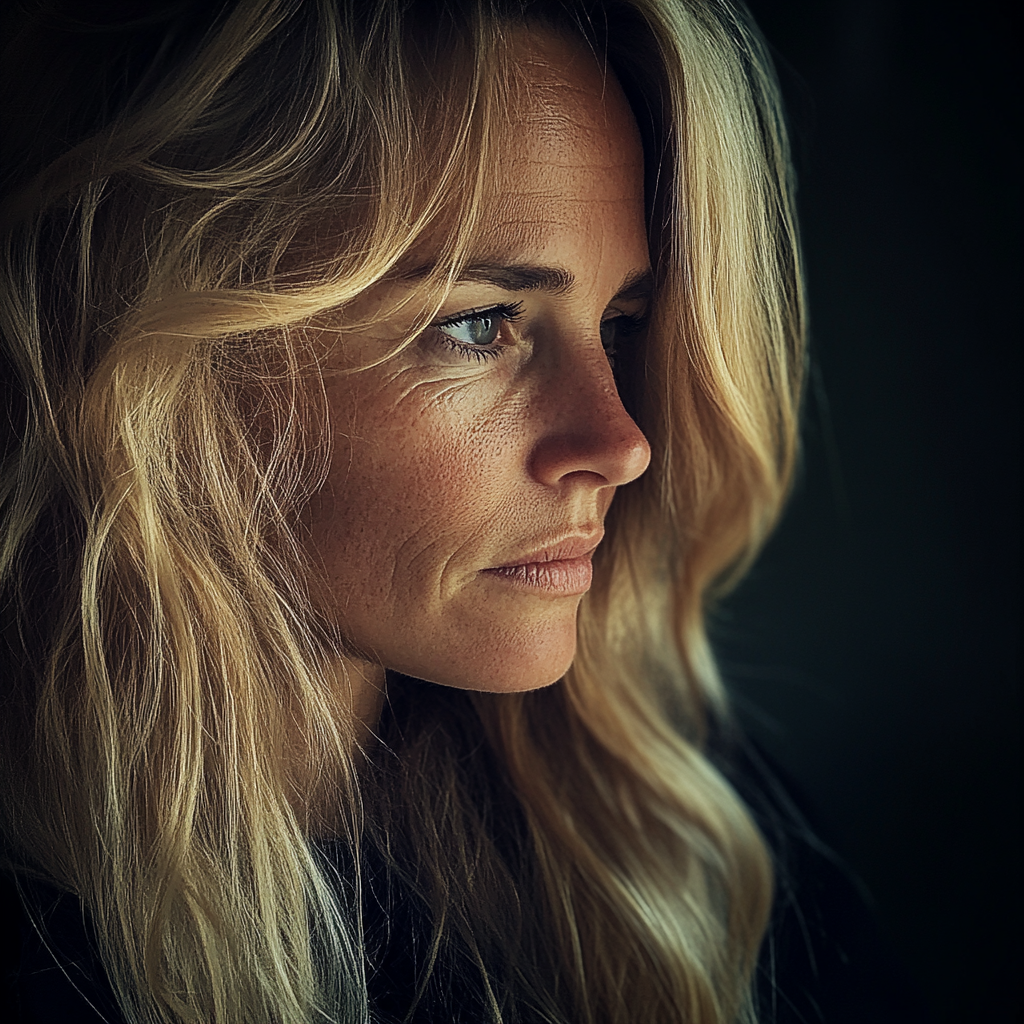 Profil latéral d'une femme inquiète | Source : Midjourney