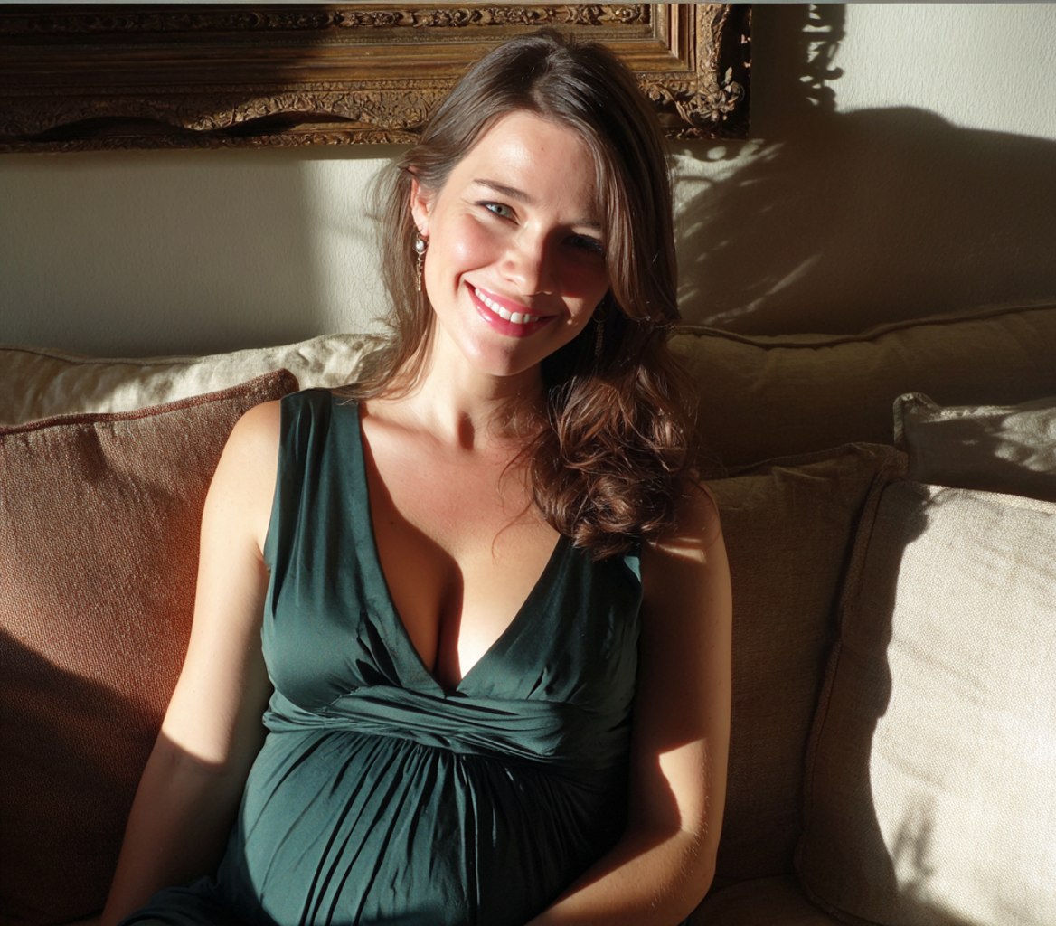 Une femme enceinte souriante | Source : Midjourney