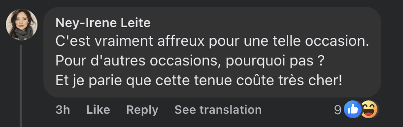 Commentaire d'une internaute concernant la tenue d'Isabelle Huppert sur le tapis de rouge du Festival de Cannes 2025 | Source : Facebook/Gala