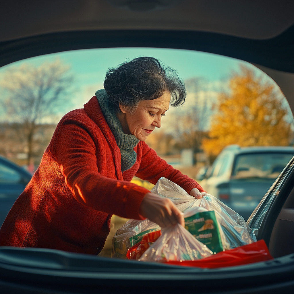 Une femme qui met des sacs d'épicerie dans le coffre de sa voiture | Source : Midjourney