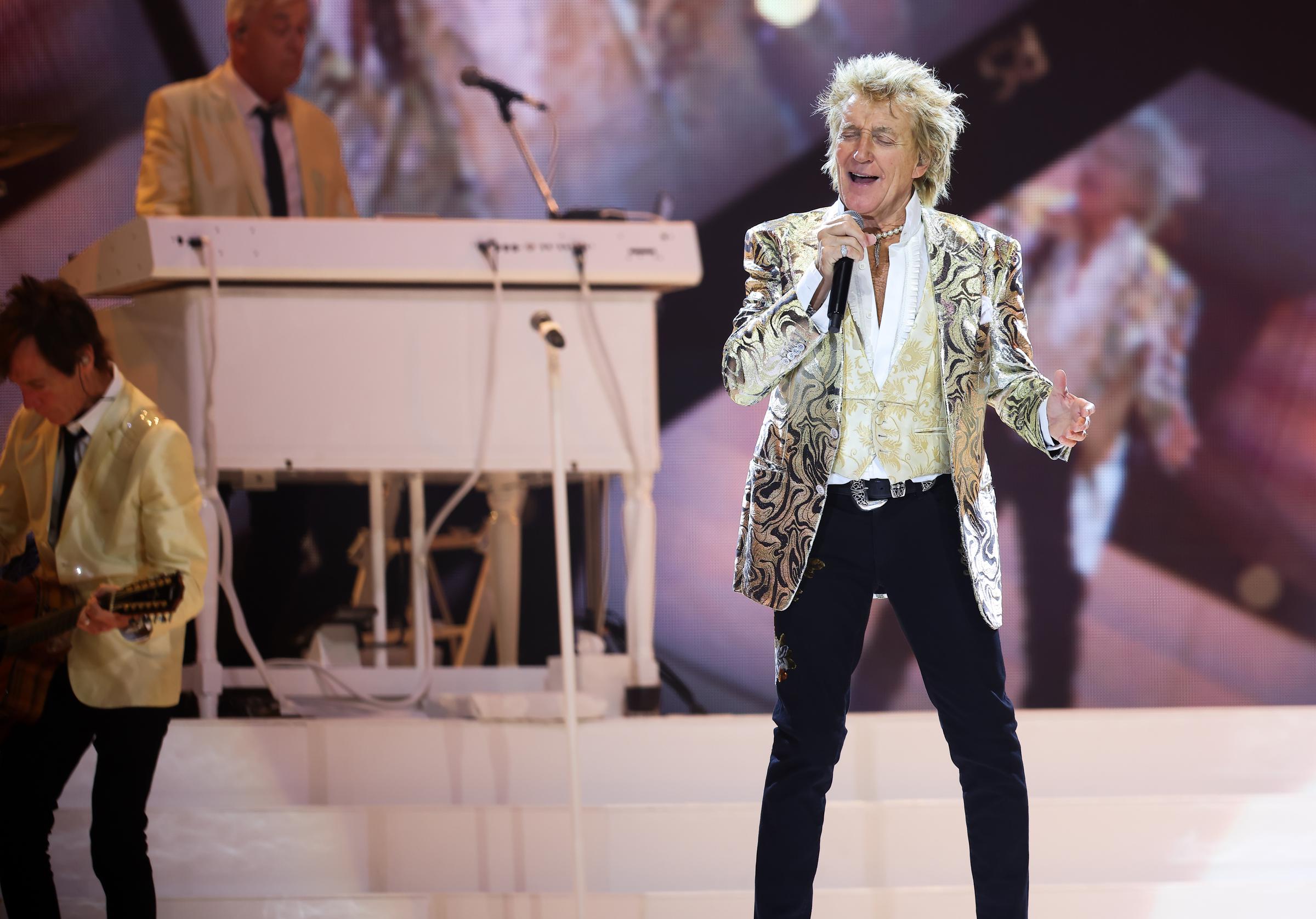 Rod Stewart se produisant au Tele2 Arena le 8 juin 2024, à Stockholm, en Suède. | Source : Getty Images