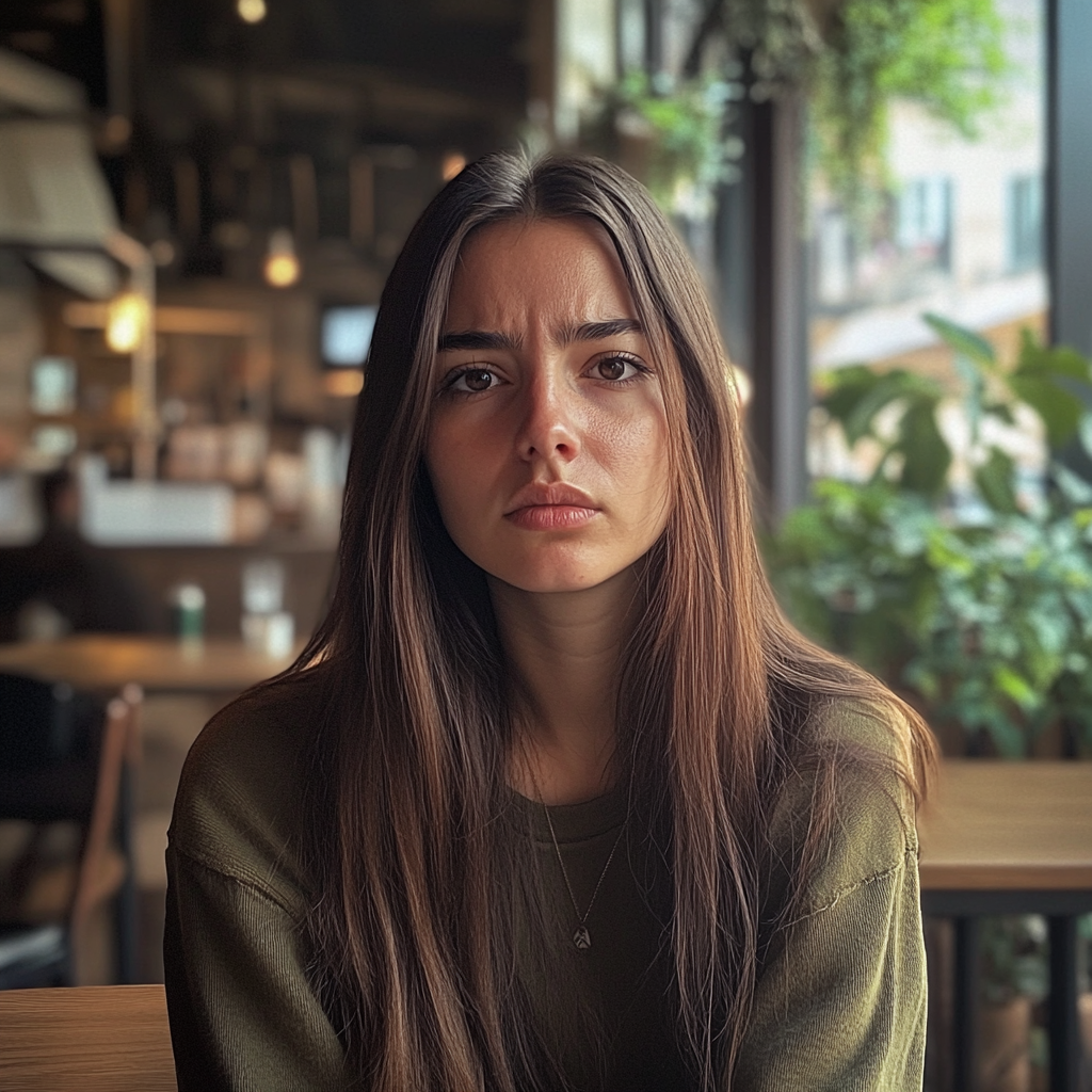 Une femme bouleversée dans un café | Source : Midjourney