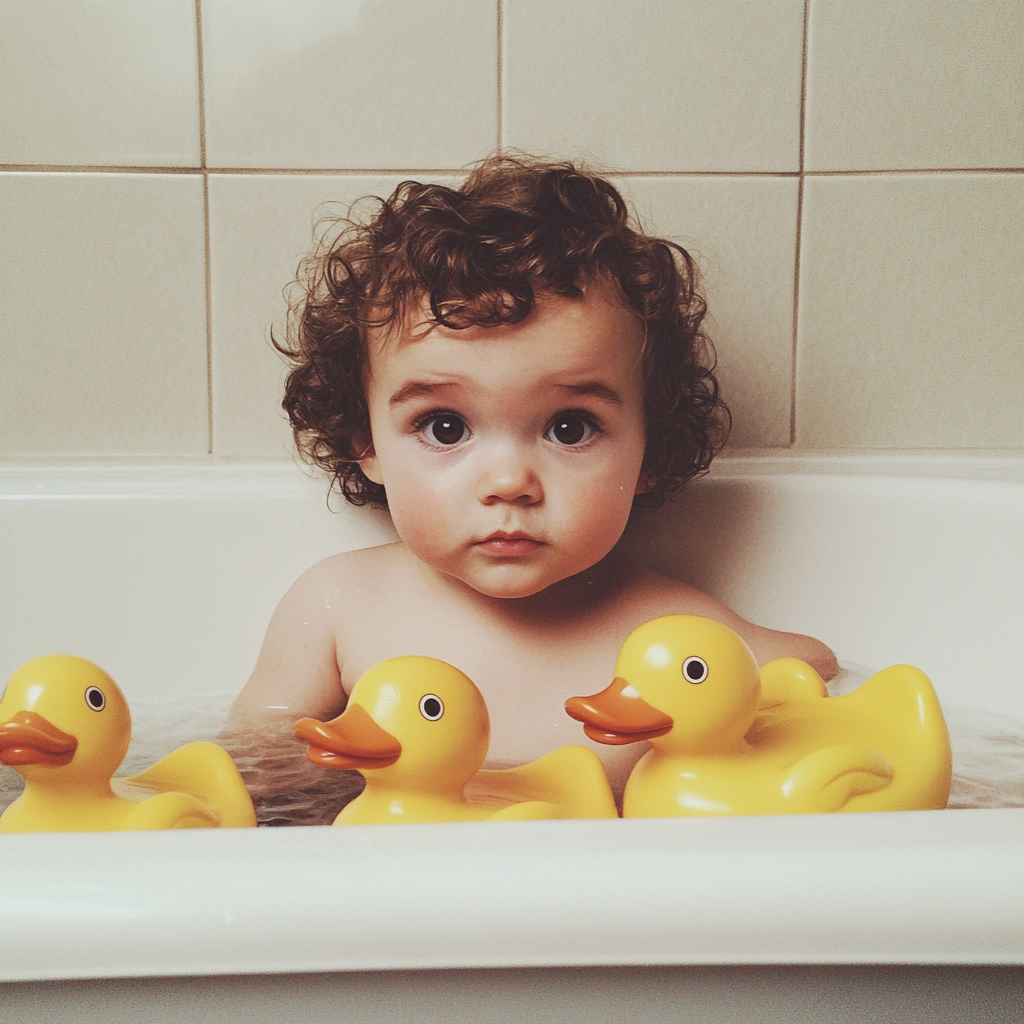 Un petit garçon dans une baignoire avec des canards en caoutchouc | Source : Midjourney