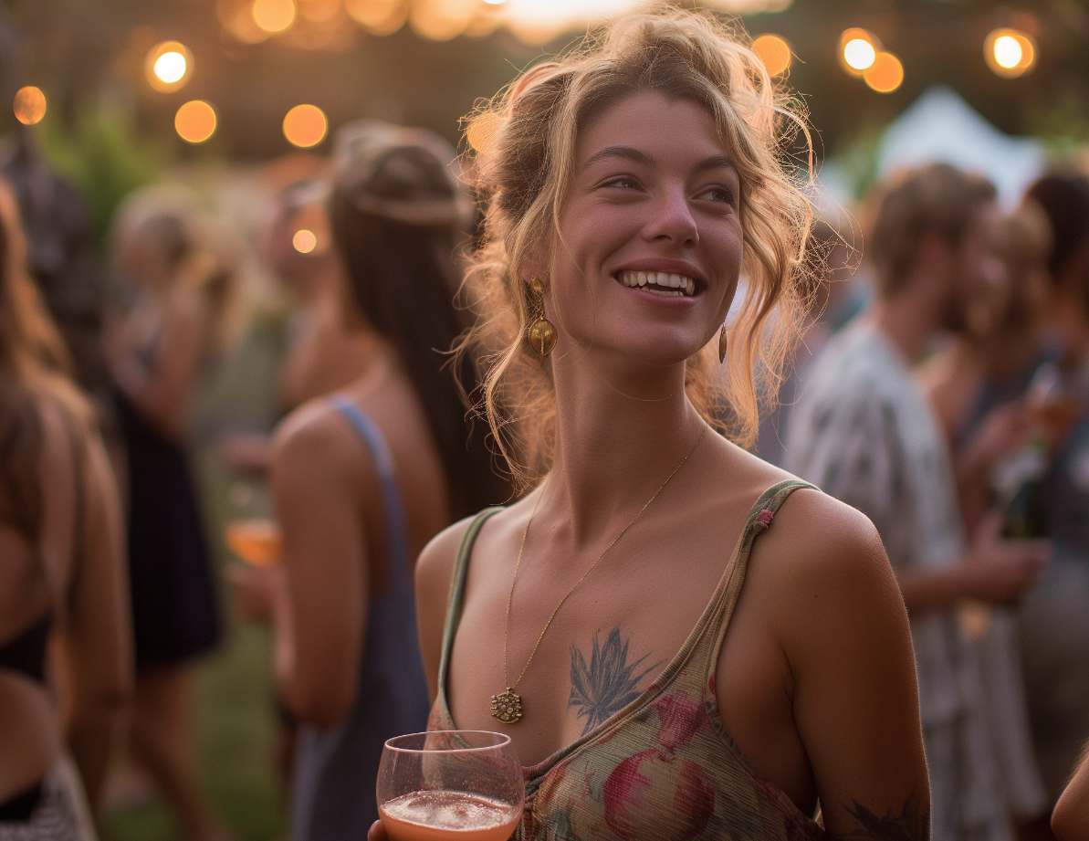 Une jeune femme souriante lors d'une fête | Source : Midjourney