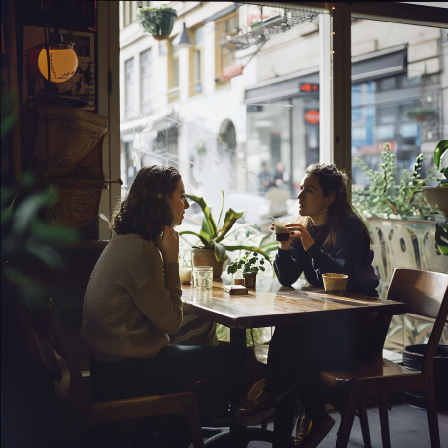 Deux femmes se rencontrent dans un café | Source : Midjourney