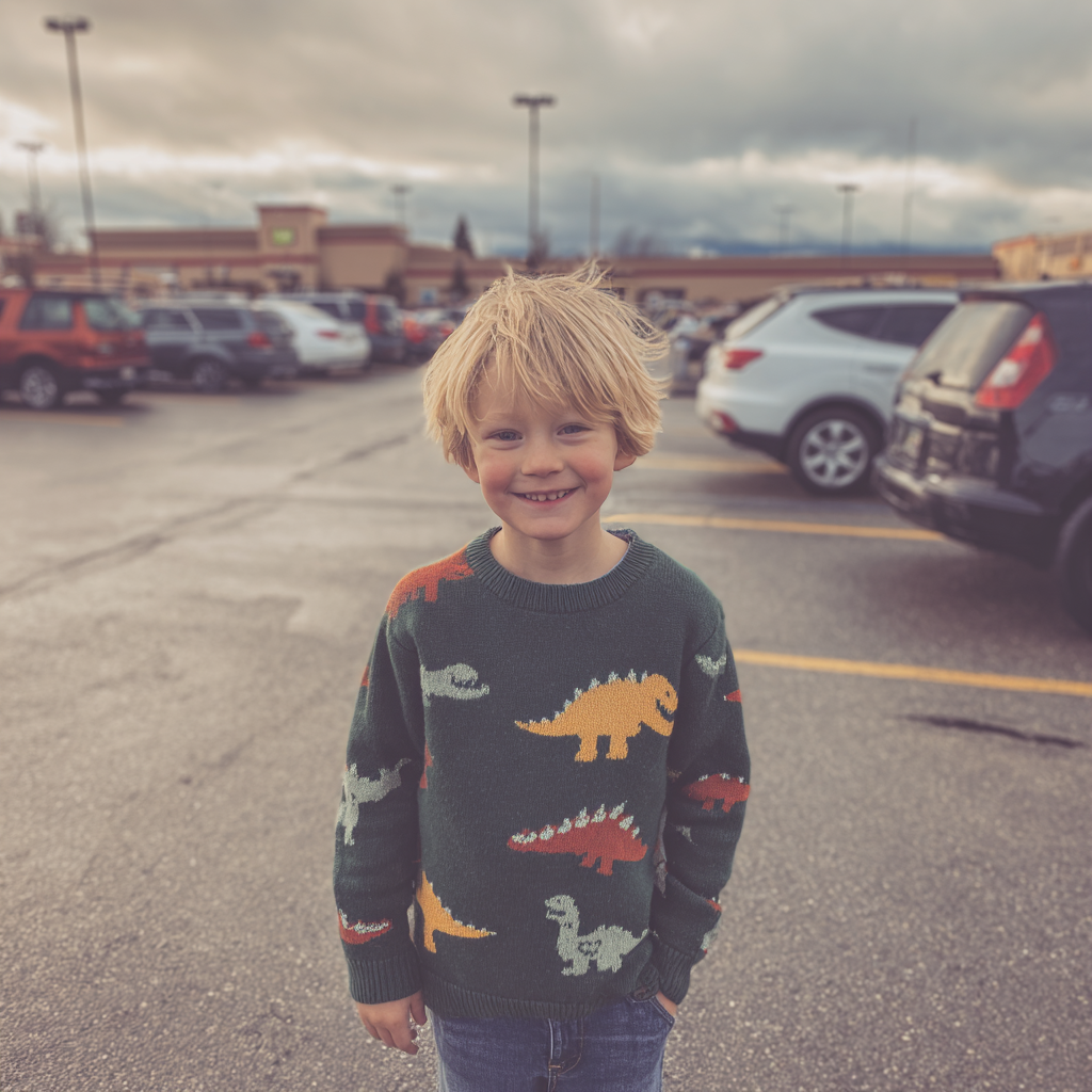 Un petit garçon souriant debout dans un parking | Source : Midjourney