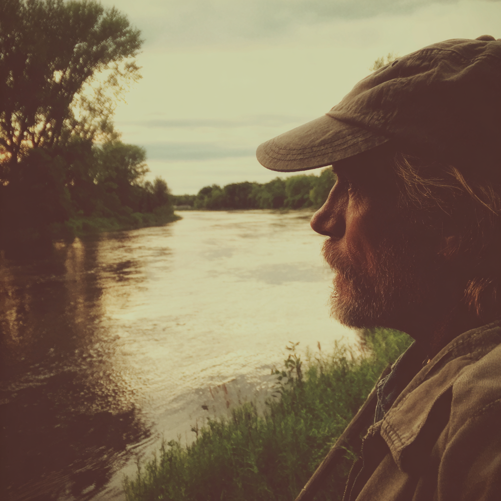 Un homme debout au bord d'une rivière | Source : Midjourney